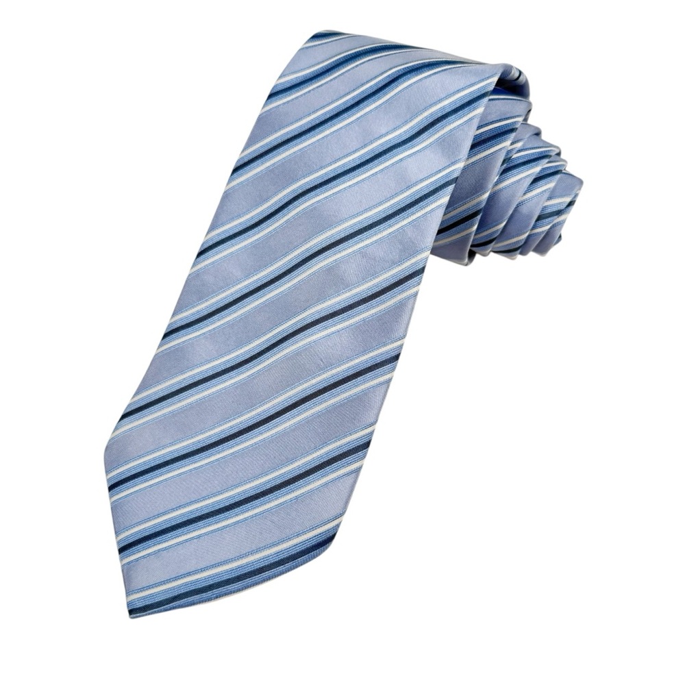 Yves‎ Saint Laurent YSL Light Blue and White Striped Men's Silk Neck Tie